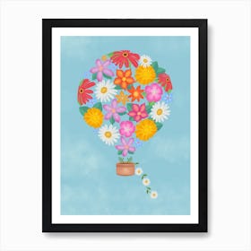 Hot Air Balloon With Flowers And Daisy Chain Art Print