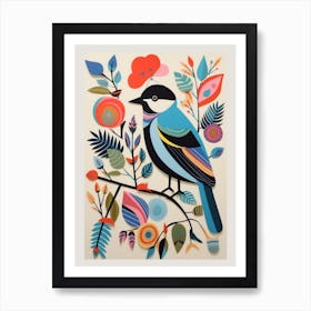 Colourful Scandi Bird Carolina Chickadee 1 Art Print