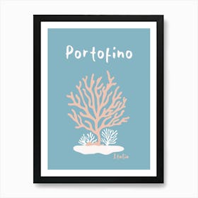 Portofino Italien Reiseposter, rosa Maritime Korallen Liebe Art Print