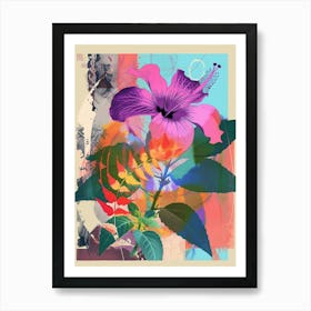 Hibiscus 2 Neon Flower Collage Art Print