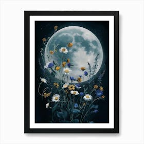 Moon And Flowers 1 Art Print