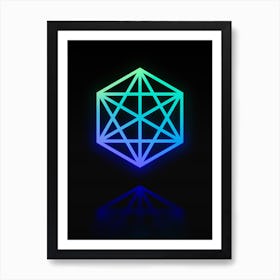 Neon Blue and Green Abstract Geometric Glyph on Black n.0193 Art Print