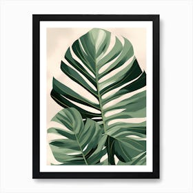 Monstera Leaf, Tropical Leaves, Green and white vector art, 1300 Art Print