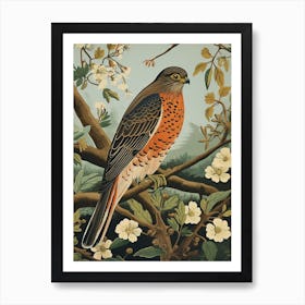 Vintage Bird Linocut Eurasian Sparrowhawk 3 Art Print