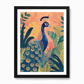 Folky Floral Peacock With The Plants 5 Art Print