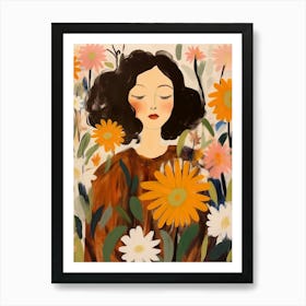 Woman With Autumnal Flowers Everlasting Flower Art Print