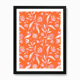 Climbing Paper Cut Floral Vine - Pink, Scarlet, Cream Art Print