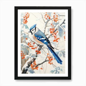 Winter Bird Painting Blue Jay 2 Art Print