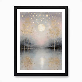 Wabi Sabi Dreams Collection 8 - Japanese Minimalism Abstract Moon Stars Mountains and Trees in Pale Neutral Pastels And Gold Leaf - Soul Scapes Nursery Baby Child or Meditation Room Tranquil Paintings For Serenity and Calm in Your Home Art Print