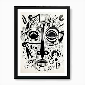 Abstract Geometric Black & White Face 3 Art Print