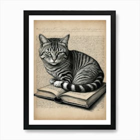 Cat On Book Art Print