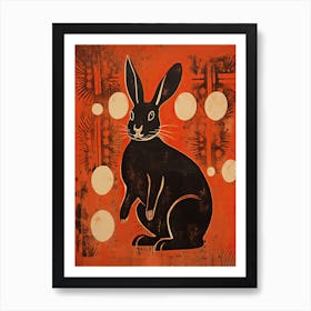 Rabbit, Woodblock Animal  Drawing 1 Art Print