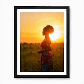 African Woman Captures The Essence Of Joy Bathed In The Warm Glow Of A Summer Sunset Her Silhouett (2) Art Print