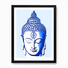 Buddha Symbol Blue And White 1 Line Drawing Affiche