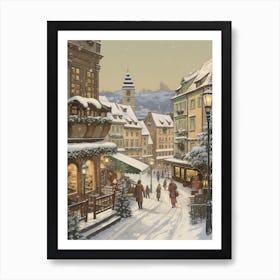 Vintage Winter Illustration Prague Czech Republic 1 Art Print