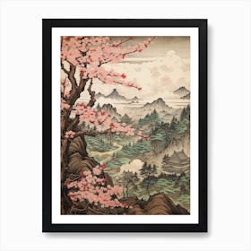 Sakura Cherry Blossom Japanese Botanical Illustration Art Print
