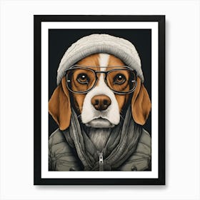 Beagle Dog Wearing Glasses Art Print