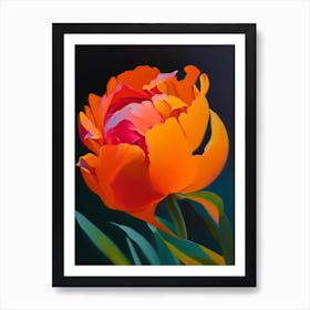Single Stem Of Peony Orange Colourful Painting Art Print