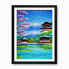 Kyoto Pagoda Mount Fuji Japan Beautiful Lake Landscape Art Print