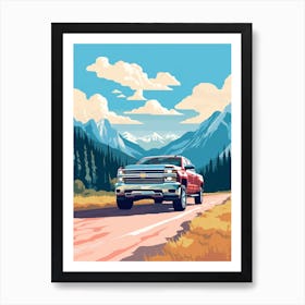 A Chevrolet Silverado Car In Icefields Parkway Flat Illustration 1 Art Print