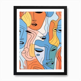 Colourful Abstract Face Line Drawing 2 Art Print