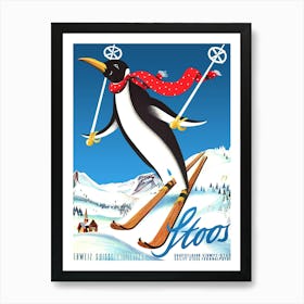 Stoos, Happy Penguin On A Ski Jump Art Print