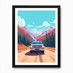 A Gmc Sierra Car In Icefields Parkway Flat Illustration 4 Art Print