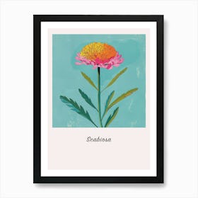 Scabiosa 1 Square Flower Illustration Poster Art Print