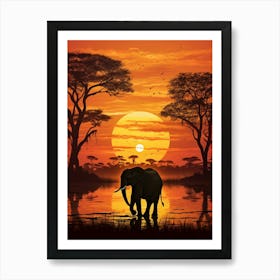 African Elephant Sunset Silhouette 2 Art Print