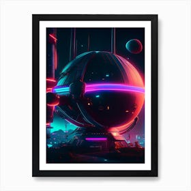 Satellite Neon Nights Space Art Print
