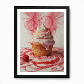 Cupcake With Raspberry Splatter Art Print