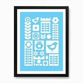 Scandinavian Ornament Blue for Kids Room Art Print