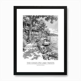 The Oasis On Lake Travis Austin Texas Black And White Drawing 3 Poster Art Print