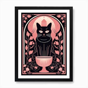 The Temperance Tarot Card, Black Cat In Pink 0 Art Print