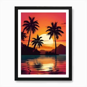 Sunset Palm Trees 2 Art Print