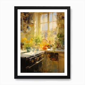 Kitchen With Flowers Art Print