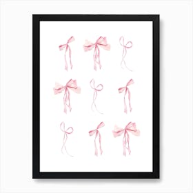 Pink Coquette Rows Of Bows - White Art Print