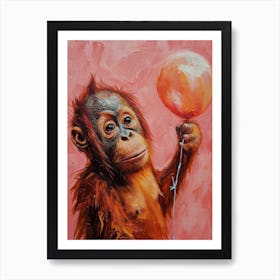 Cute Orangutan 3 With Balloon Art Print