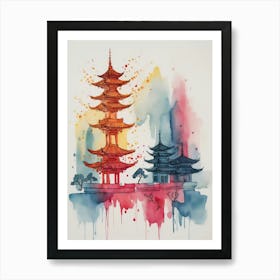 Watercolor Of A Pagoda 3 Art Print