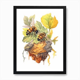 Masked Hunter Bee Beehive Watercolour Illustration 8 Art Print