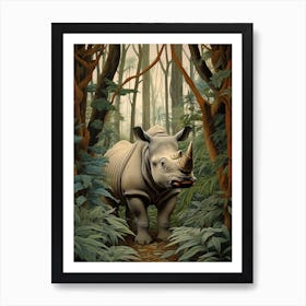 Deep In The Leaves Rhino Realistic Illustration 2 Art Print