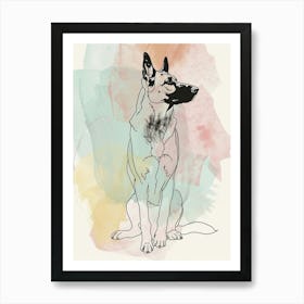 German Shepherd Pastel Watercolour Line Drawing 2 Art Print