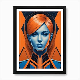 Geometric Fashion Woman Portrait Pop Art Orange (1) Art Print
