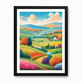 Colorful Countryside Landscape Illustration Art Print 0 1 Art Print