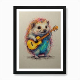 Hedgehog Playing Guitar 1 Art Print