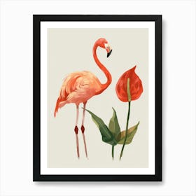 Jamess Flamingo And Anthurium Minimalist Illustration 4 Art Print