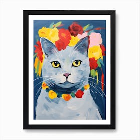 Chartreux Cat With A Flower Crown Painting Matisse Style 3 Art Print