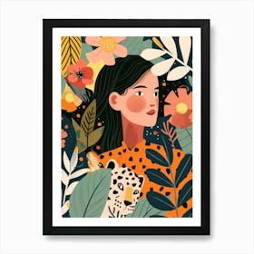 Asian Girl With Leopard Art Print