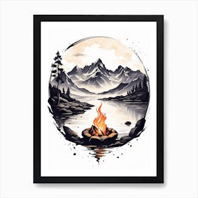 Campfire In The Mountains Art Print