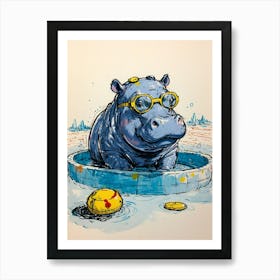 Swimming Hippo Art Print